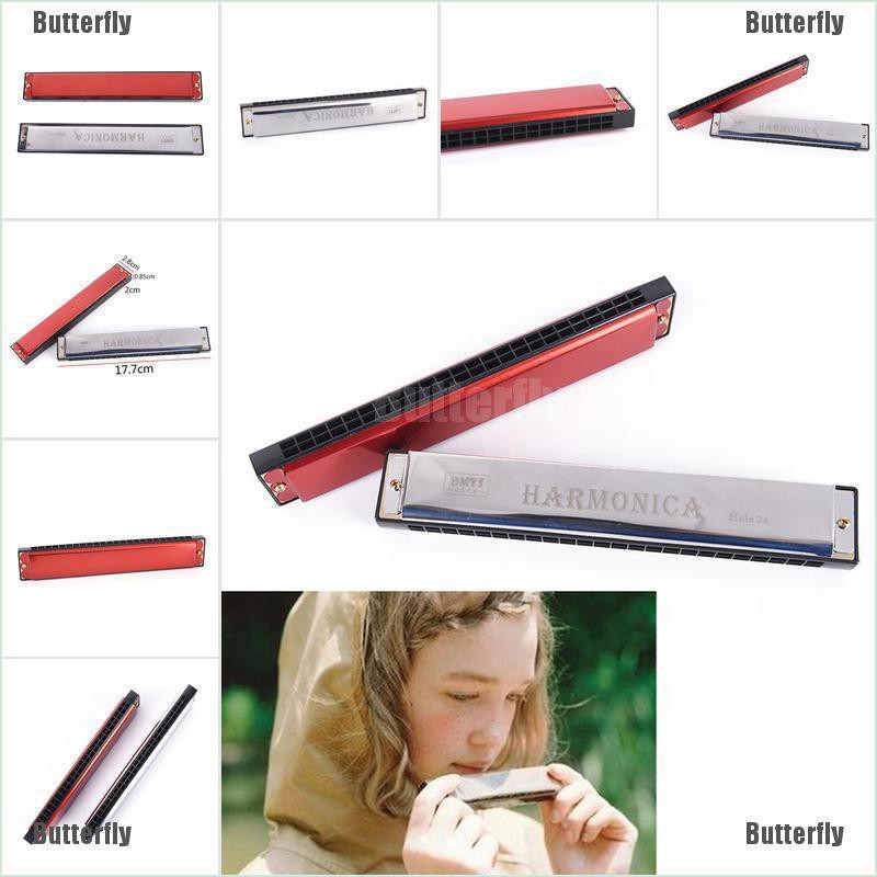 Kèn Harmonica 24 Lỗ Màu Bạc / Đỏ Dành Cho Người Mới Bắt Đầu