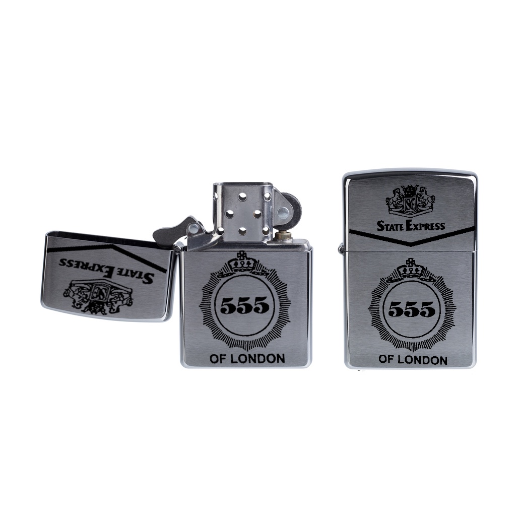 Bật zippo bạc, hộp quẹt Satin Chrome 555 vỏ dày hàng Mỹ- KenZ