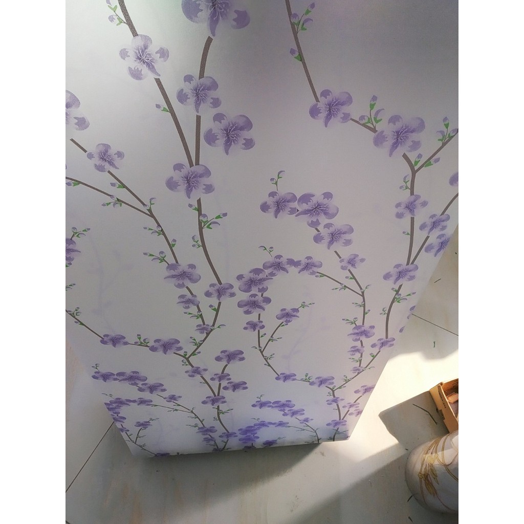 Decal dán kính khổ 45cm nhành đào tím keo sẵn bóc dán