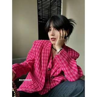 vải dạ tweed ziczac én hồng