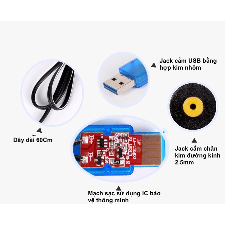 Sạc pin 3.7V  Li-ion chân kim 2.5mm  dùng cho xe điều khiển, máy bay drone