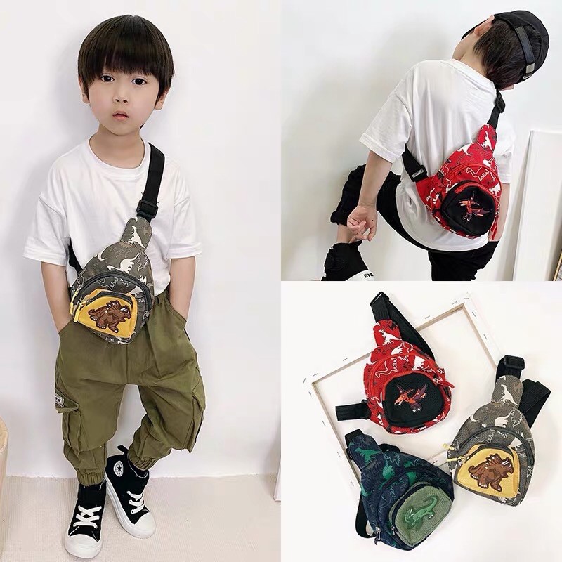 Túi đeo chéo in họa tiết khủng long đáng yêu thời trang dành cho trẻ em
