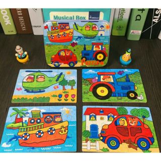 Tranh ghép puzzle tồng hợp ghép được 4 hình chủ đề phương tiện