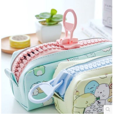 Túi Đựng Bút Da PU Canvas Sức Chứa Lớn In Hình Động Vật Đơn Giản Sáng Tạo