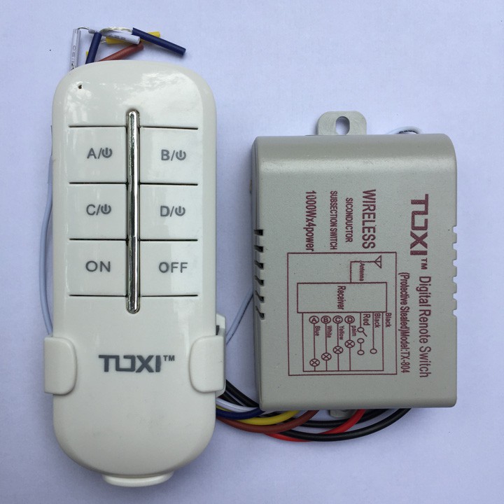 Công tắc điều khiển từ xa RF kèm remote sóng RF 315mhz 1 2 3 4 kênh xuyên tường TuoXim tặng kèm cút nối