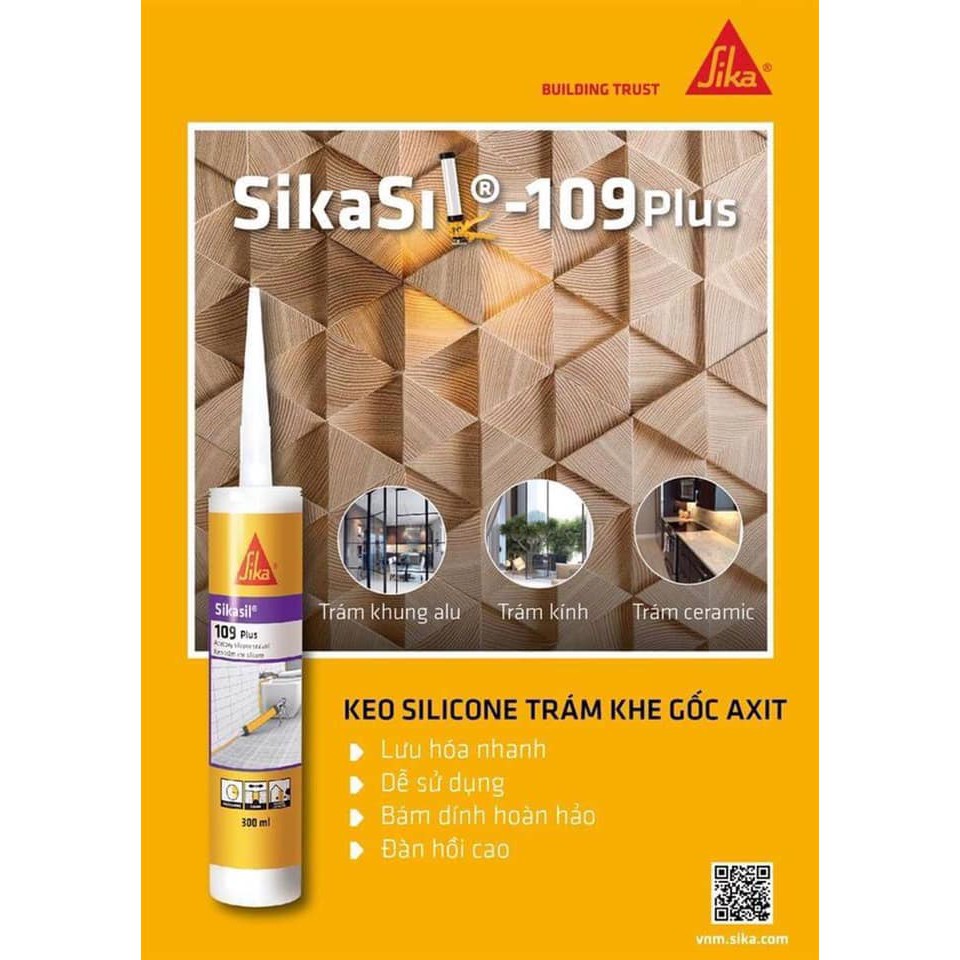 Keo silicone gốc axit Sikasil 109 ống 300ml trám khung alu, nhôm kính nhựa mica...