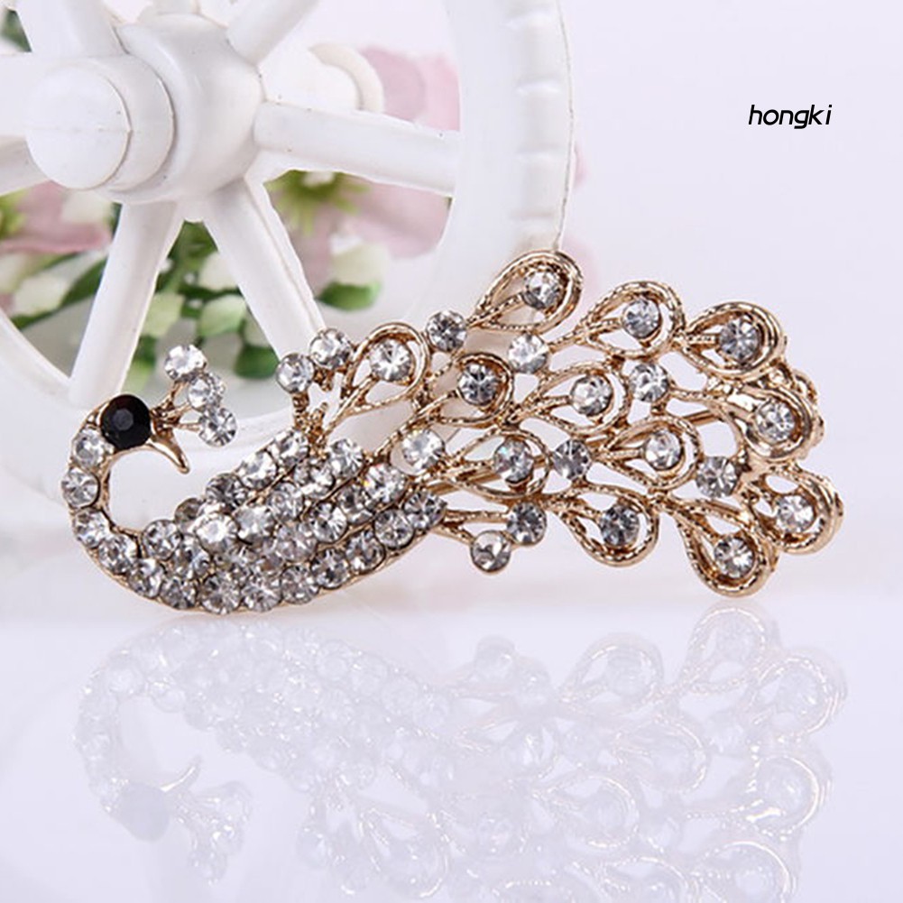 Ghim cài áo hình chim công đính kim cương giả sành điệu cho nữ