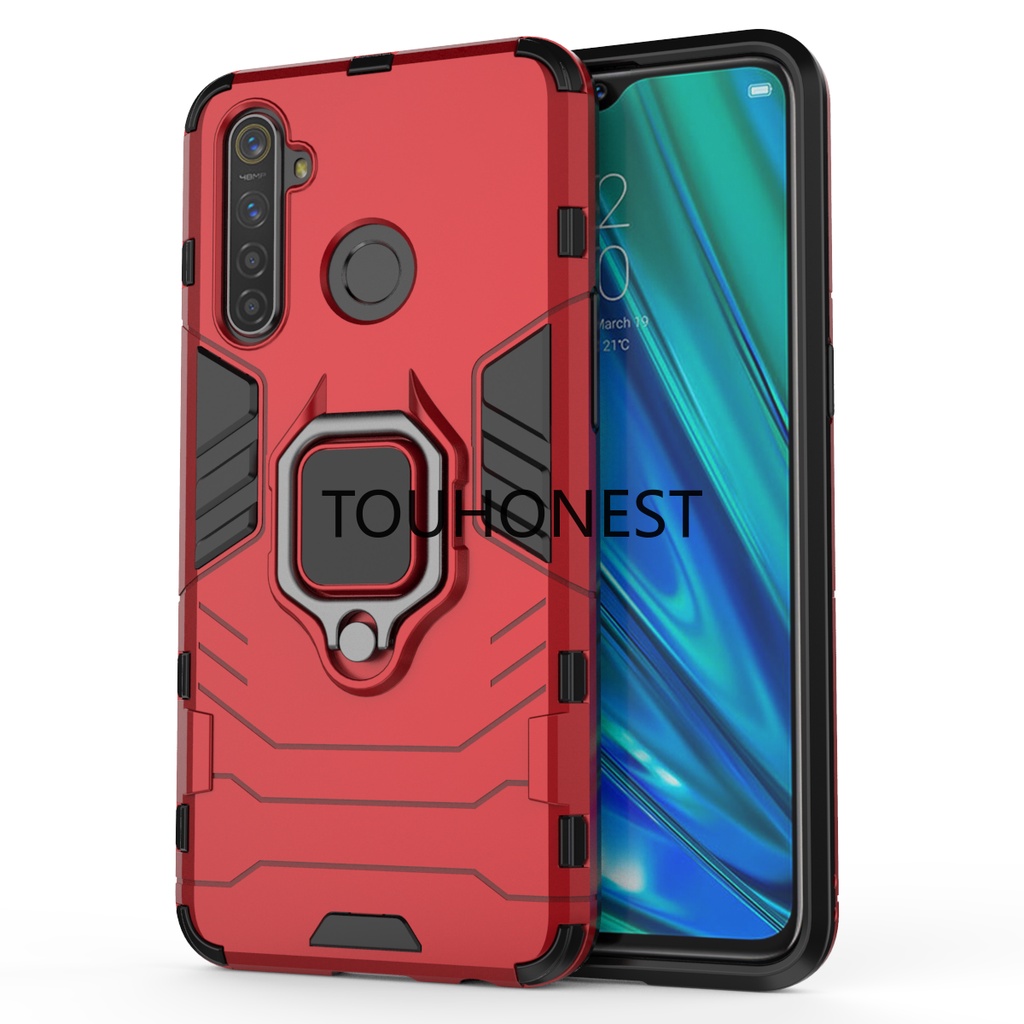 Ốp Điện Thoại Cứng Chống Sốc Kèm Vòng Đỡ Kim Loại Cho Casing Oppo Realme 5 Pro Case Realme 5i Case Realme Q5i Case Realme V23 Case Armor PC Shockproof Hard Cassing Cover Cases With Metal Ring Stand Phone Case