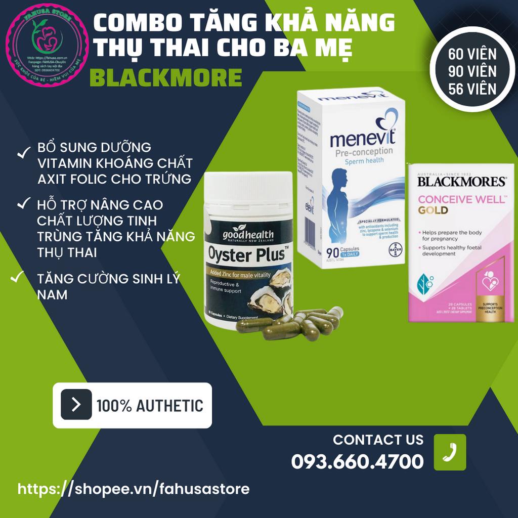 COMBO THỤ THAI 3 MÓN (MENEVIT + HÀU OYSTER PLUS + BLACKMORES CONCEIVE WELL GOLD)