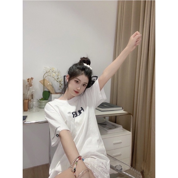 Áo thun phông logo tay nam nữ PINK tay lỡ form rộng HUDR Unisex