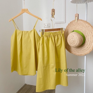 Set áo 2 dây chân váy midi vải thô