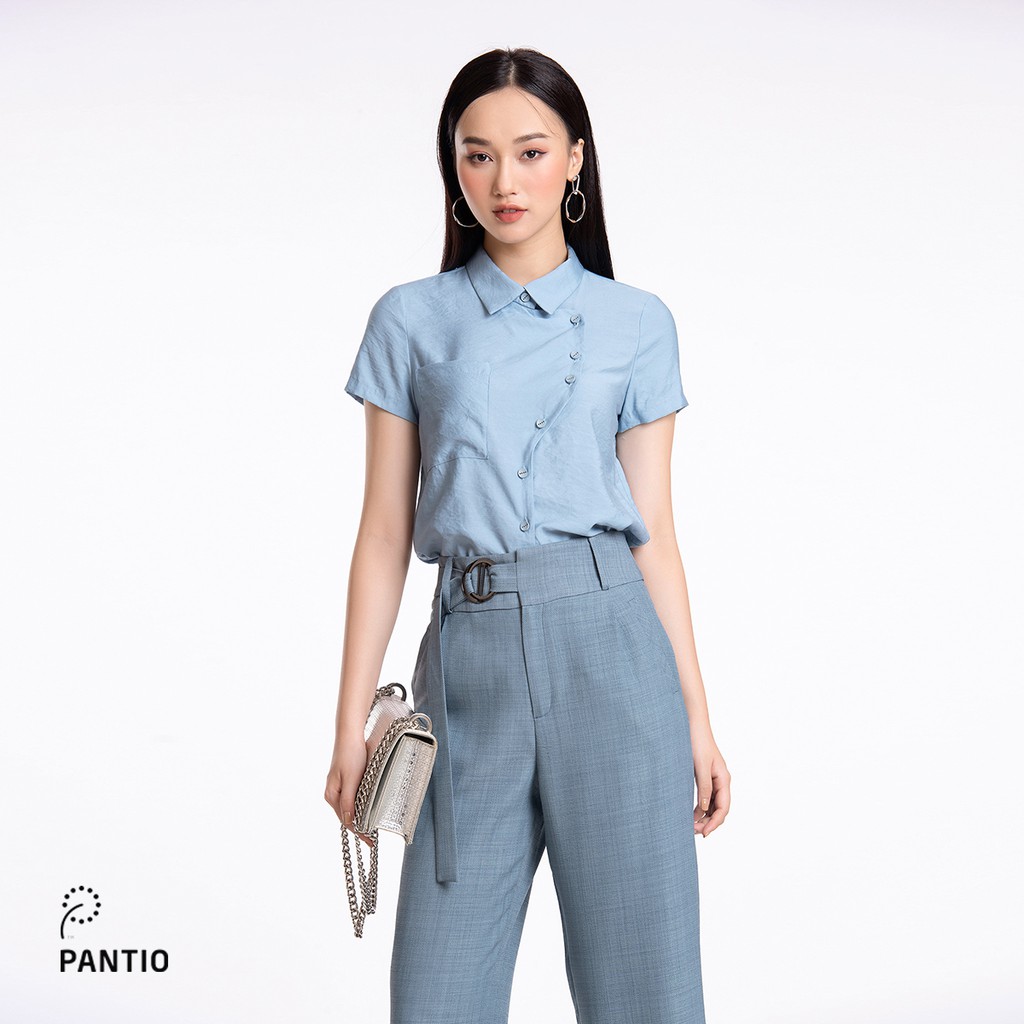 Áo sơ mi chất liệu thô thiết kế khuy chéo đặc biệt cổ đức dáng suông FAS52194 - PANTIO