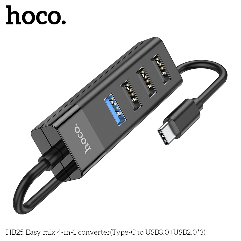 Hub 4 cổng Hoco HB25 chuyển Type-C sang USB  cho thiết bị ngoại vi: chuột, keyboard, USB, ổ cứng...
