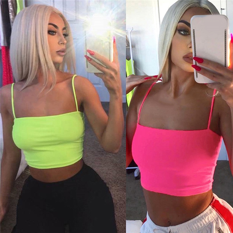 Áo croptop sát nách dáng ôm màu dạ quang thời trang mùa hè quyến rũ dành cho nữ