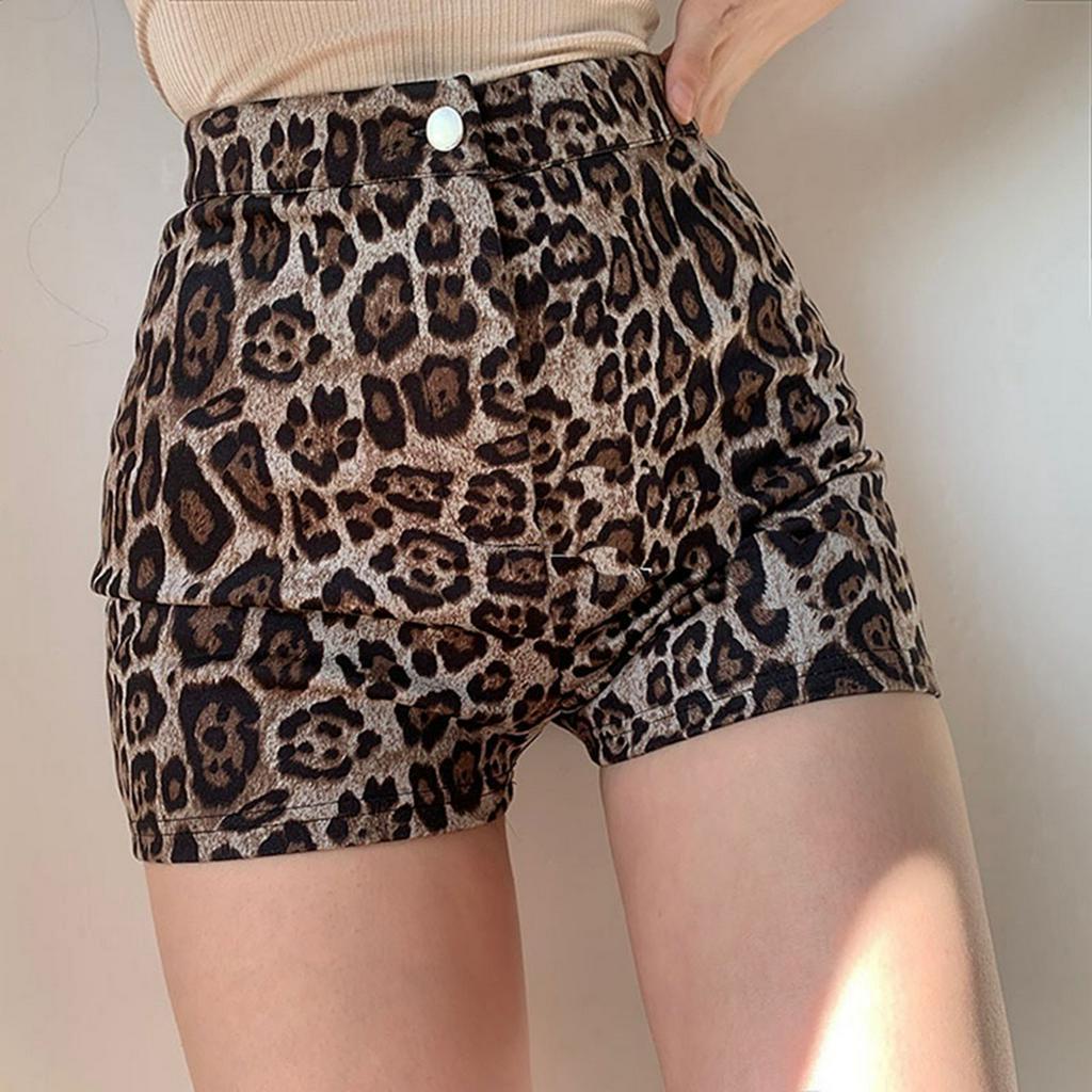 Quần Short Nữ Lưng Cao Họa Tiết Da Báo Cá Tính