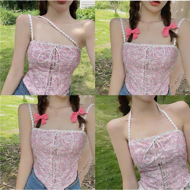 Áo 2 dây giả corset hoạ tiết hoa hồng vintage xinh xắn phong cách ulzzang SAM SAM BOUTIQUE