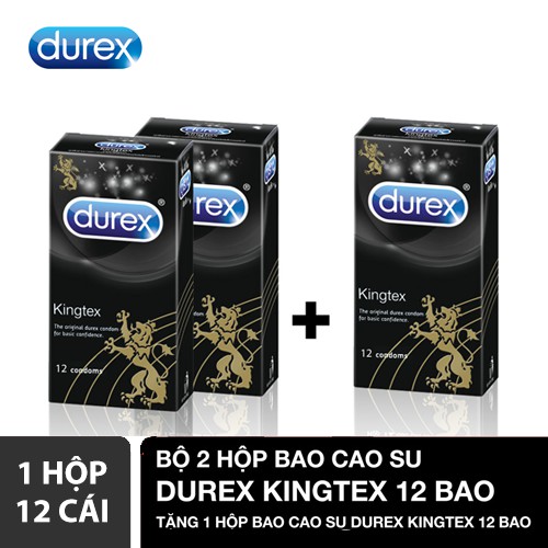 [Chính Hãng] - Bộ 2 hộp bao cao su Durex Kingtex, bcs siêu mỏng ôm khít body - Hộp 12Cái, Tặng thêm 1 hộp cùng loại.