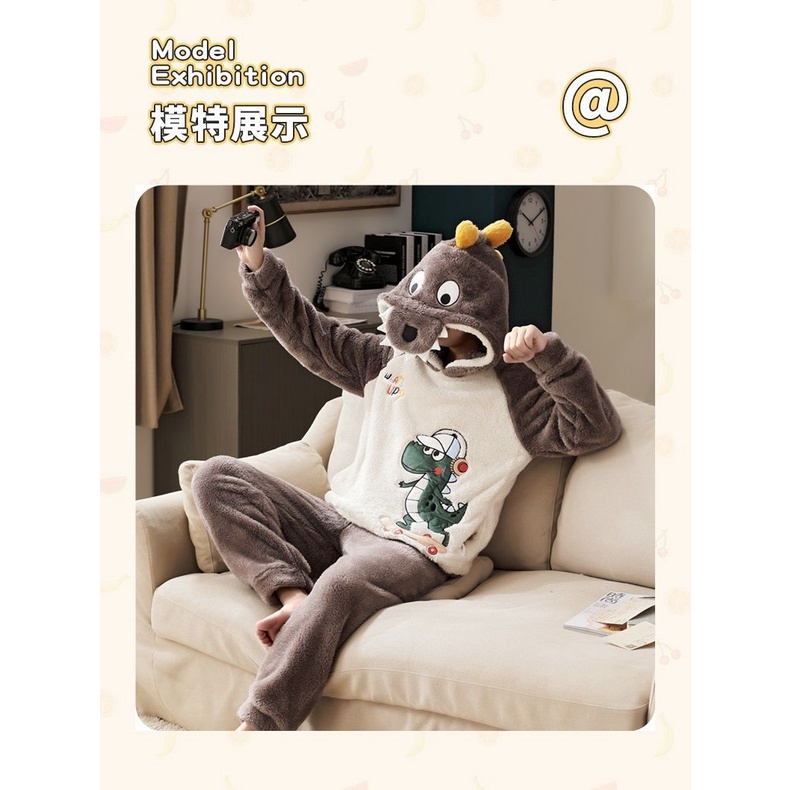 Bộ Đồ Ngủ Chất Nỉ Dày Dặn Họa Tiết Hoạt Hình Thời Trang Thu Đông Cho Nam