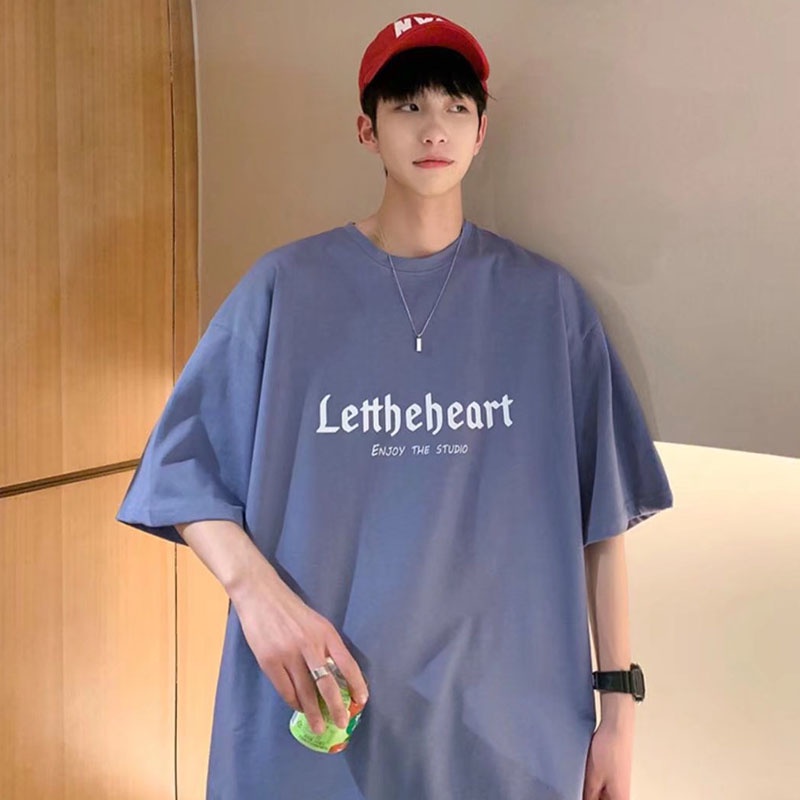 Áo Thun Cotton Tay Ngắn Dáng Rộng Màu Xanh Dương Trơn Thời Trang Mùa Hè Cho Nam Size M-8XL