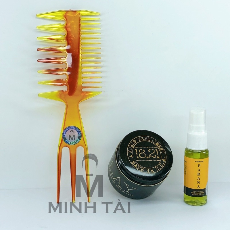 Sáp Vuốt Tóc Nam 18.21 MAN MADE Sweet Tobacco Clay 56g + Xịt Dưỡng Tóc AZENMAN Parana 20ml + Lược Chải Tóc Texture