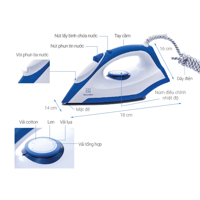 Bàn ủi khô cầm tay ELECTROLUX EDI2004 bàn là phun tia nước gia dụng chính hãng [ kimhaiphong_store ]