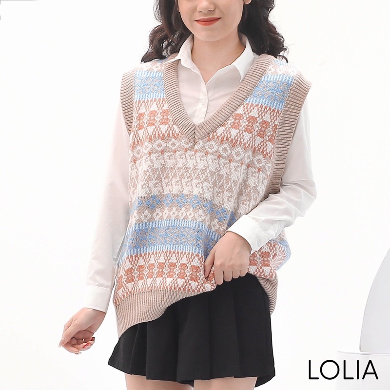 Áo len gile nữ họa tiết thổ cẩm dáng rộng thu đông siêu hót