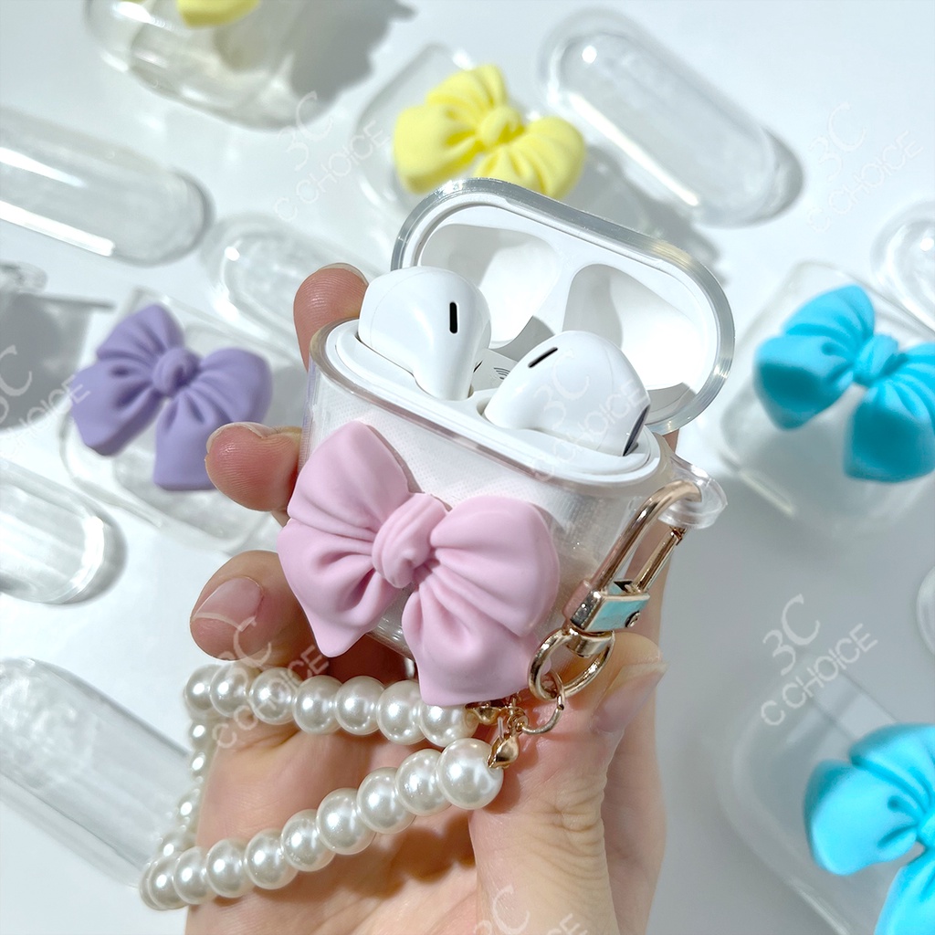 Vỏ bảo vệ hộp sạc tai nghe Earpods 4 2021 Gen 1/2 DIY bằng silicon họa tiết cô gái phong cách Hàn Quốc kèm móc khóa ngọc trai thời trang