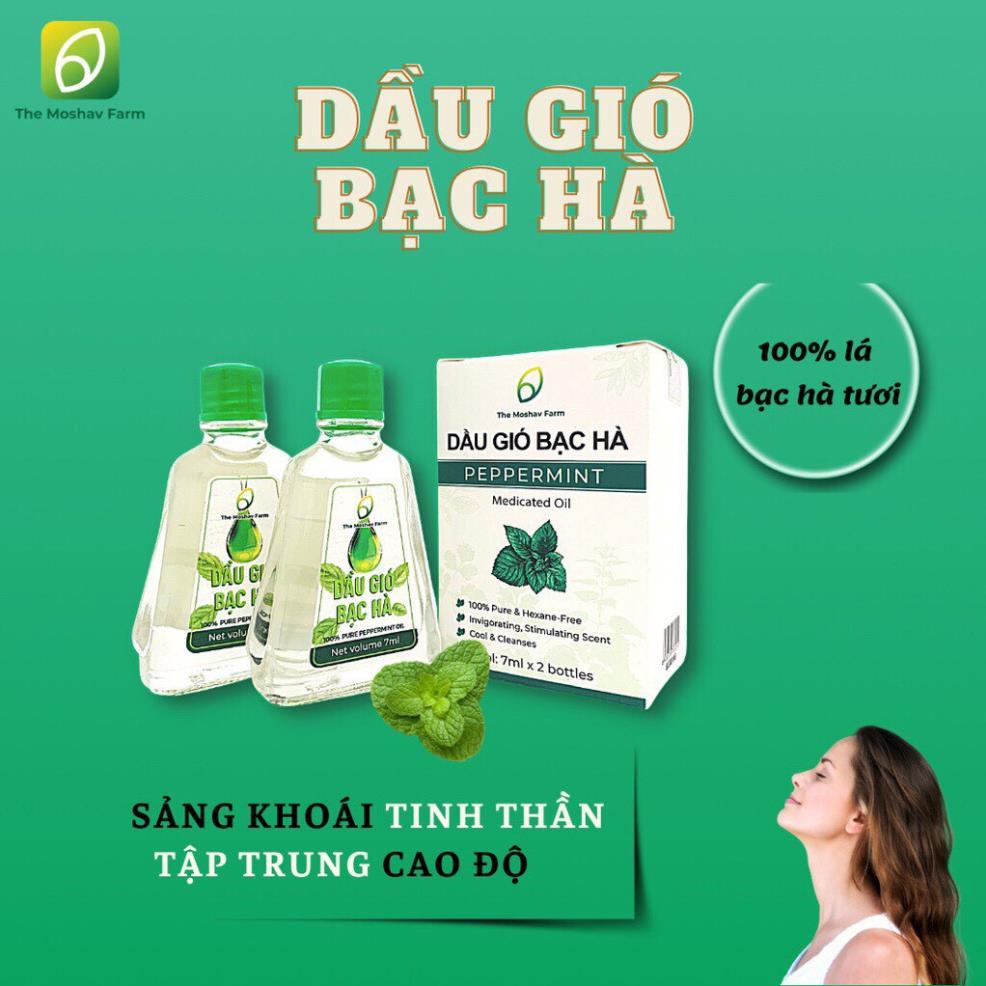 Dầu gió chiết xuất Bạc Hà Mát Dịu Thông Mũi Giảm Say tàu Xe, nghẹt mũi The Moshav Farm (1 hộp 2 chai)