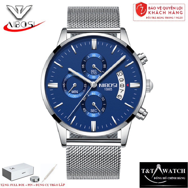 ĐỒNG HỒ NAM NIBOSI 2309  CHỐNG NƯỚC CHỐNG XƯỚC, DÂY THÉP LƯỚI CAO CẤP CHÍNH HÃNG - FULLBOX