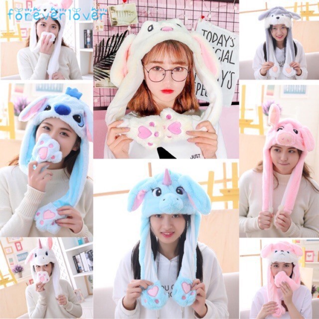 PVN379 Mũ nón tai thỏ bóp hơi tai giật vẫy có đènT2