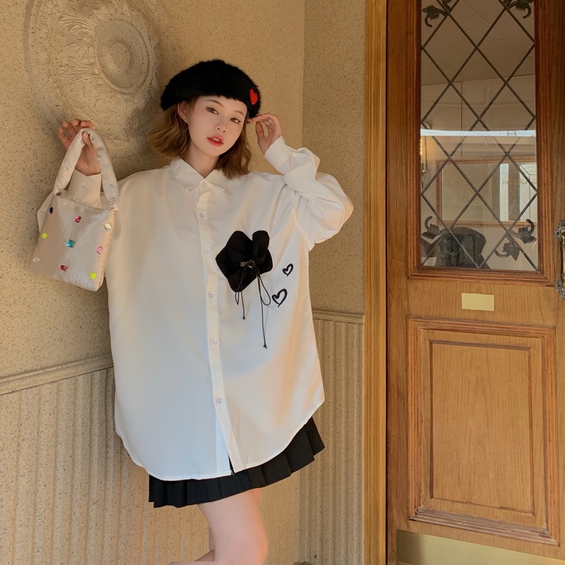 Áo Sơ Mi Tay Dài Dáng Rộng In Họa Tiết Hoa Phong Cách Vintage Hồng Kông Hợp Thời Trang