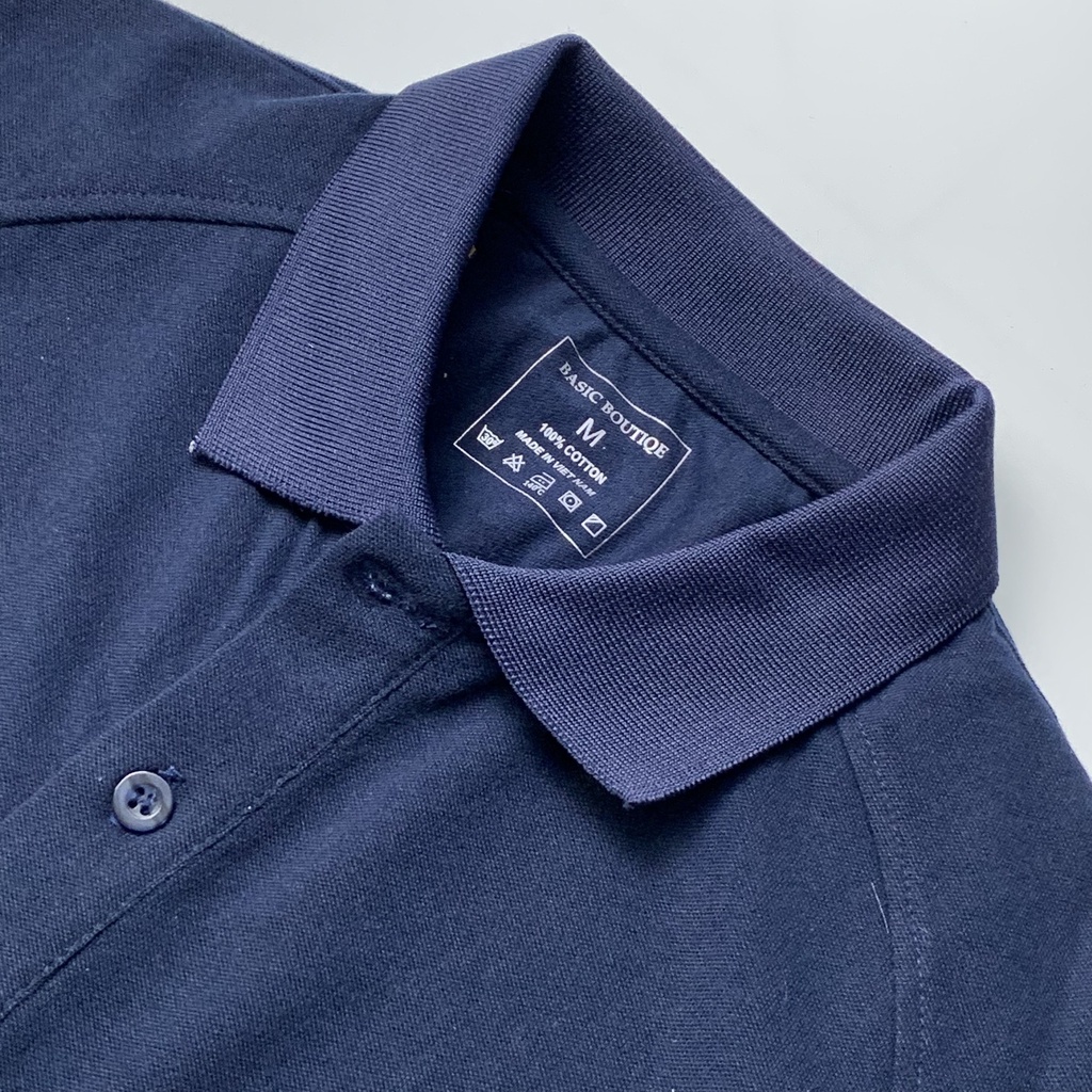 Áo polo áo cổ trụ màu xanh than phối gân dọc lịch sự dễ phối đồ | BigBuy360 - bigbuy360.vn