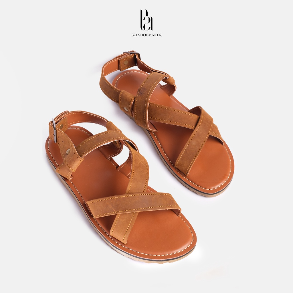 Dép SANDAL Nam Quai Hậu B21 Shoemaker Da Bò Nhập Khẩu Nguyên Tấm Cao Cấp Đế Cao Su Đúc Tăng Chiều Cao Trẻ Trung Tiện Lợi