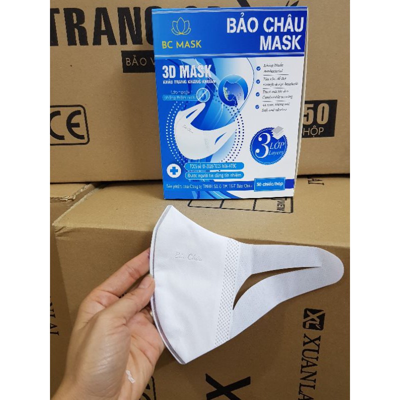 Hộp 50 chiếc khẩu trang 3D mask kháng khuẩn Bảo Châu xịn xò