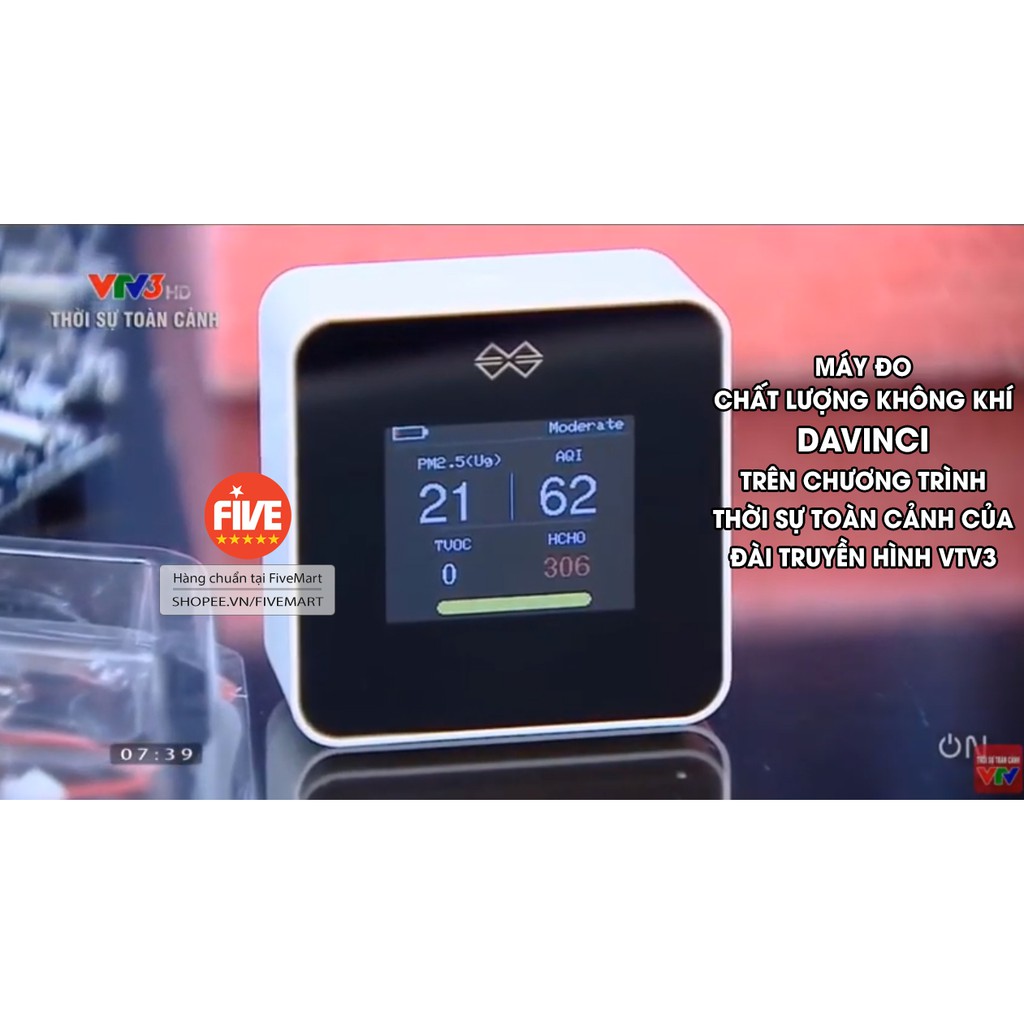 Máy đo chất lượng không khí DAVINCI, đo nồng độ bụi mịn PM2.5, chỉ số AQI và tình trạng của không khí - hàng chính hãng