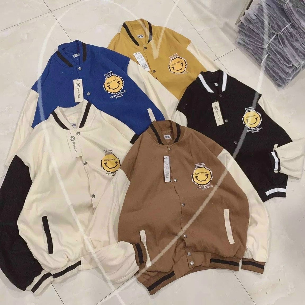 ÁO KHOÁC BOMBER DA LỘN ,IN ICON MẶT CƯỜI DỄ THƯƠNG,CHẤT DA LỘN MỀM MỊN DÀY DẶN,ĐẶC BIÊT KHÔNG XÙ