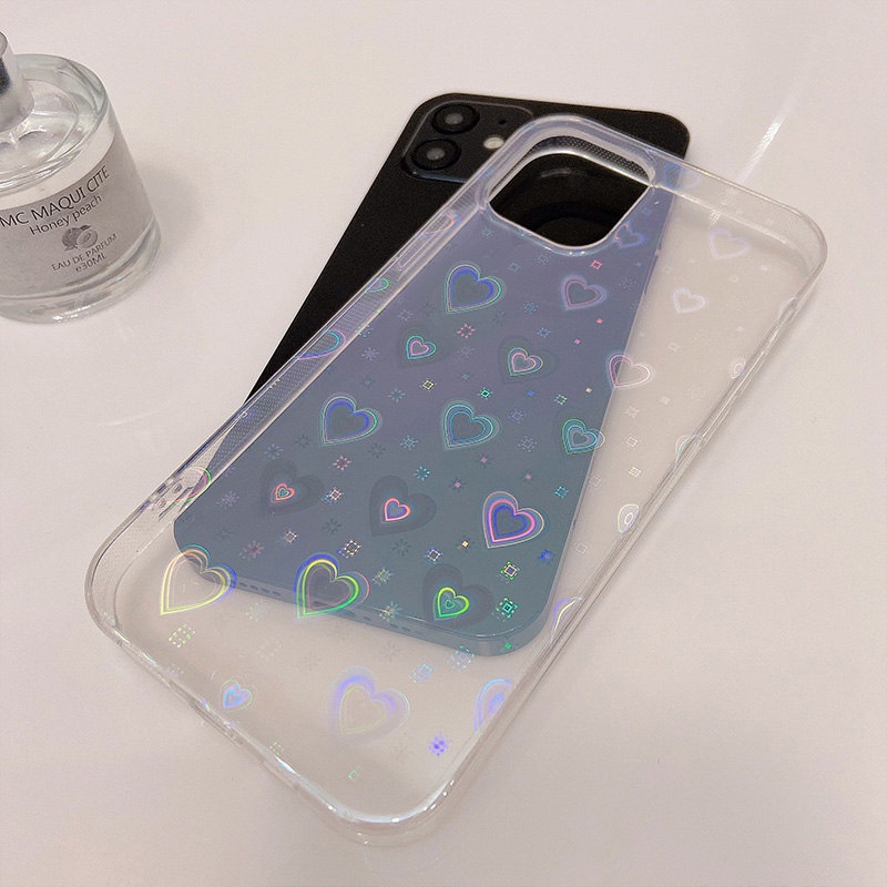 Ốp Điện Thoại Trong Suốt Màu Laser Hình Trái Tim Sang Trọng Cho iPhone 7 8 Plus SE 2020 X Xs XR 11 12 13 Pro Max 13 Mini SE 2022