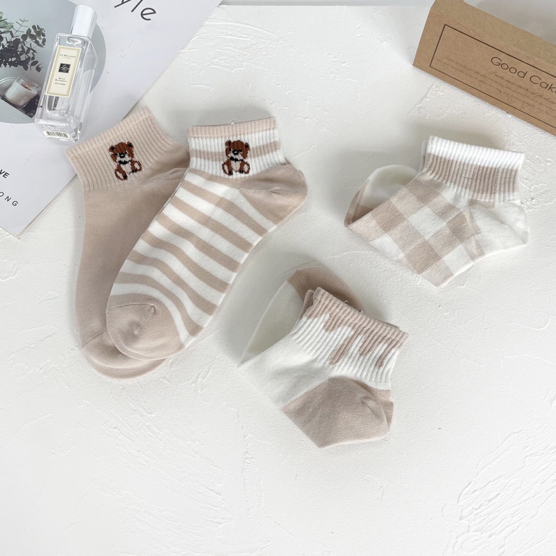 Vớ Cotton Cổ Thấp In Họa Tiết Gấu Hoạt Hình Thời Trang Xuân Hè Cho Nữ