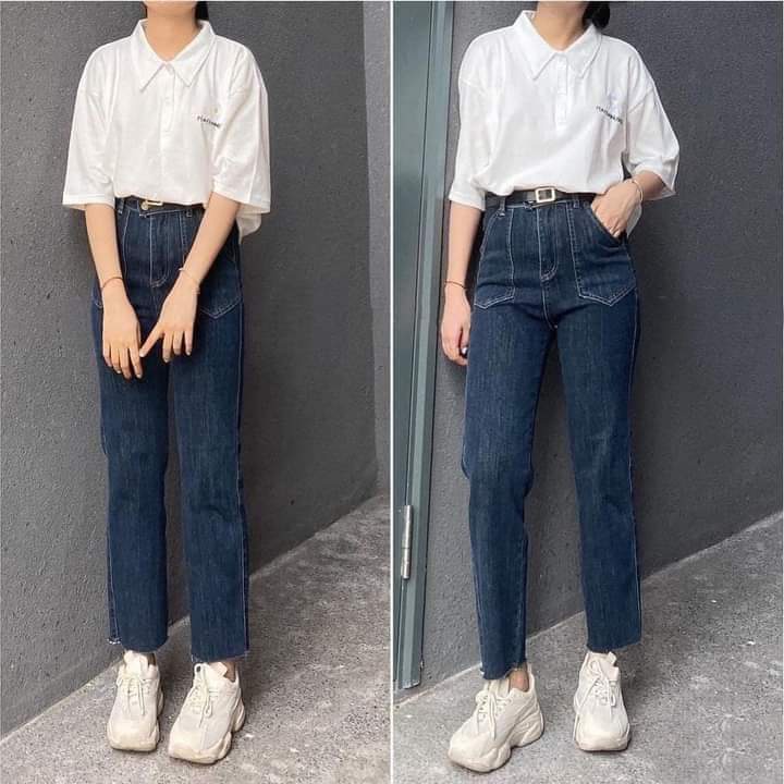 Quần Jean Jeans Nữ Ống Đứng Fanegu Denim 3529 Hàng Quảng Châu, Quần Bò Nữ Chất Dày Đẹp Co Giãn Tốt Lên Form Chuẩn Hình