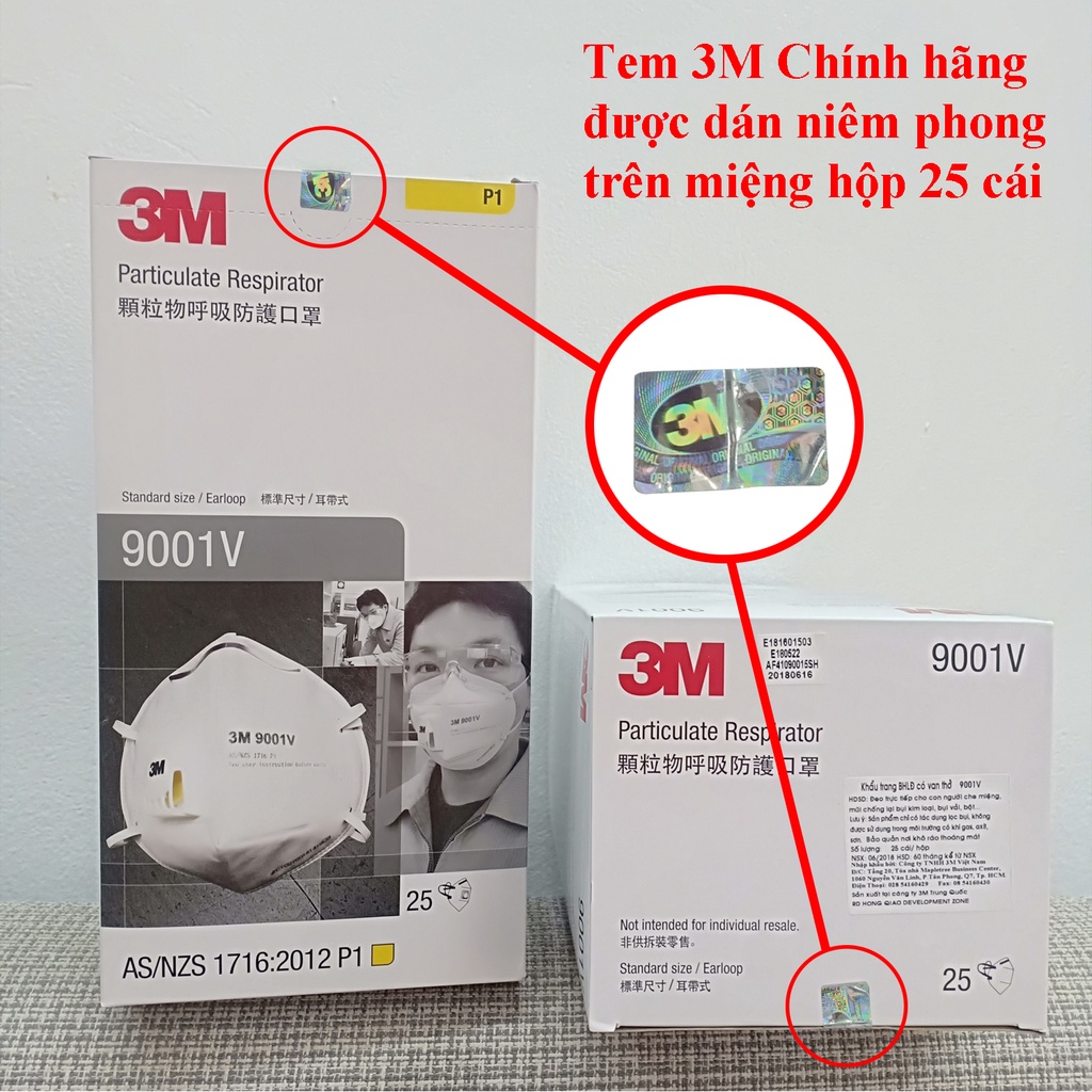 1 cái Khẩu trang 3M 9001V Chính hãng có van thở chống bụi mịn, vải kháng khuẩn