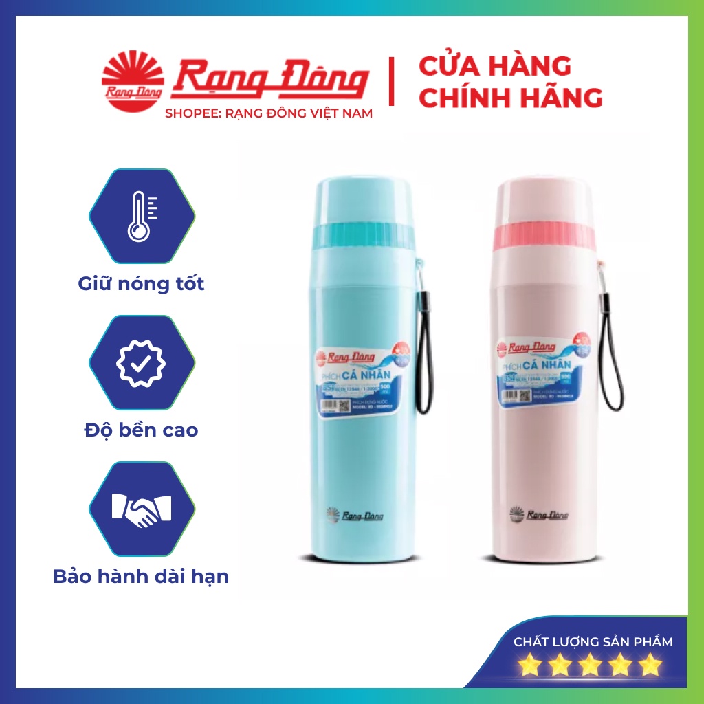 Phích cá nhân 0.5 lít Rạng Đông, Bình thuỷ giữ nhiệt cầm tay, Model: RD-0538 N2.E