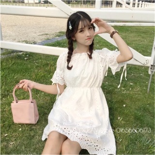 🔥🔥=>đầm xoè khoét vai phối dây thắt nơ<=🔥🔥