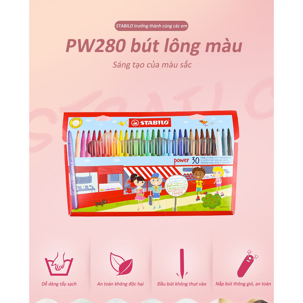 Vỉ bút lông đầu to STABILO power 12 màu/vỉ (PW280-12)