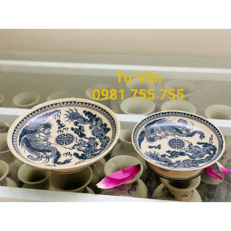 Đĩa đựng hoa quả men rạn trơn Long Phụng BÁT TRÀNG HÀNG LOẠI 1