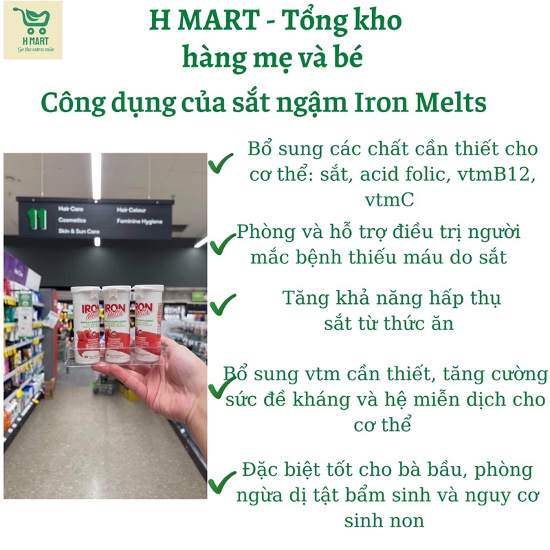 Viên Sắt ngậm bổ máu Iron Melts 50 viên - Úc