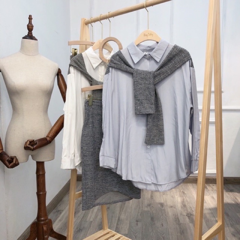 Set áo sơmi khăn + chân váy