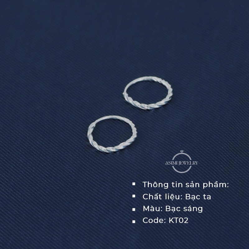 Đôi bông tai bạc nữ bấm tròn xoắn Asimi, Bông tai bạc ta nguyên chất đơn giản Twisted Earrings KT02
