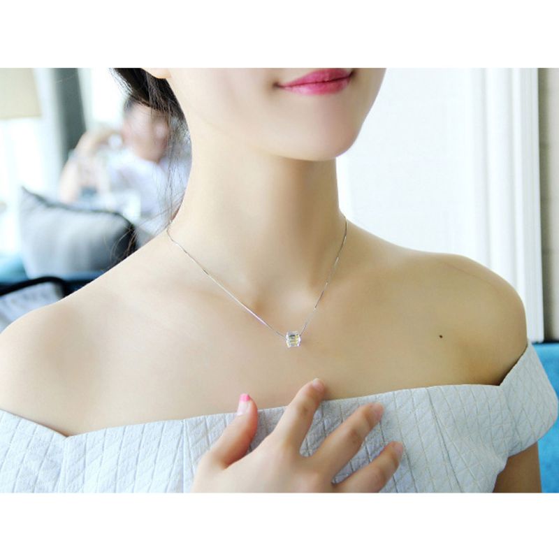 Flgo Vòng cổ Pha Lê Vuông Đơn Giản Thời Trang 20in Làm Quà Tặng Cho Cha Mẹ Bạn Bè Co
