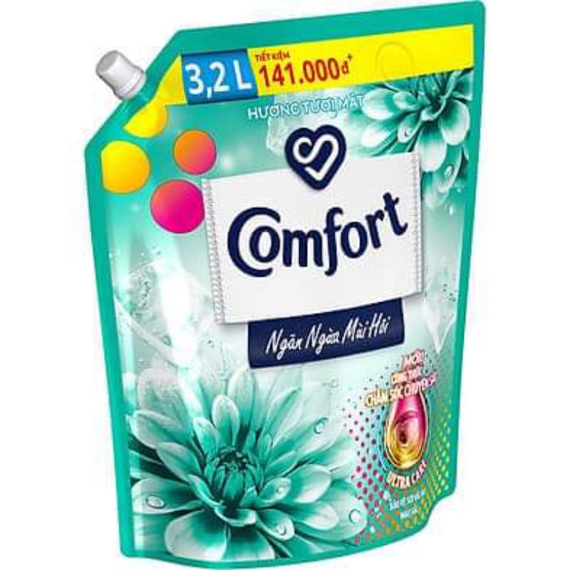 COMFORT Nước Xả Vải Làm mềm vải 3.2lít Hương Ban Mai 1 Lần Xả/Hương tươi mát,Túi Lớn Tiết Kiệm