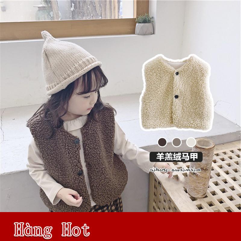 (Giảm Mạnh) Áo Khoác Len Lông Cừu Không Tay Dày Dặn Ấm Áp Cho Bé Gái Mùa Đông Phong Cách Hàn Quốc